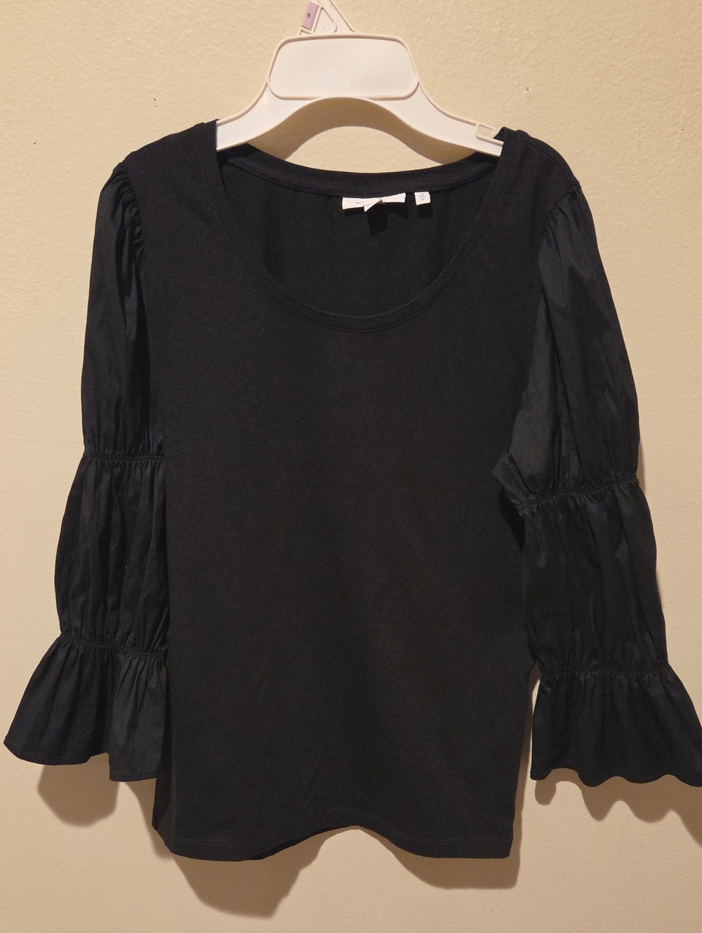❤️ NWOT! CHICO'S MISED MEDIA STRETCH POPLIN PUFF SLEEVE TOP, BLACK,  SMALL